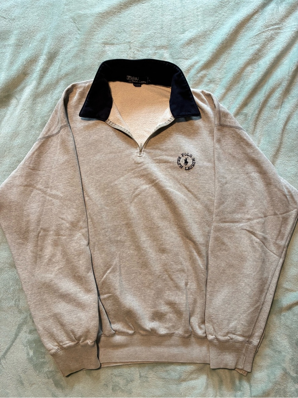 Polo by Ralph Lauren Light Gray Zip-Up Sweater with Navy Collar